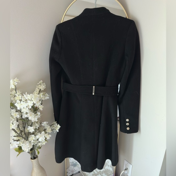 Calvin Klein Faux Fur Collar Black Belted Wrap Coat - Picture 7 of 13